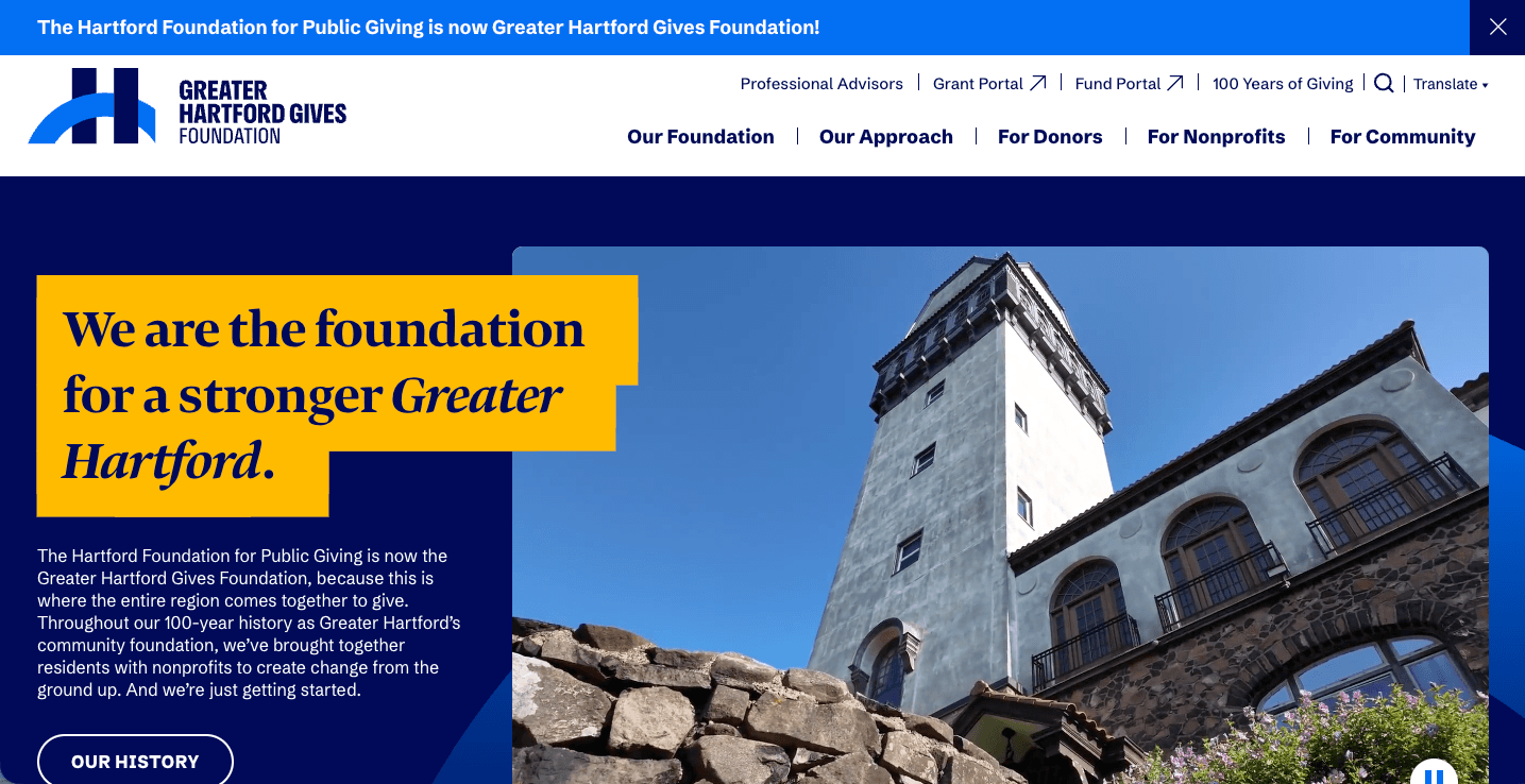 Screenshot of Greater Hartford Gives Foundation