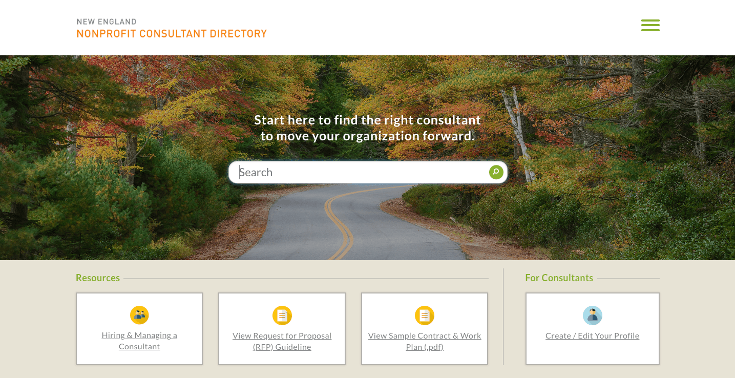 Screenshot of New England Nonprofit Consultant Directory
